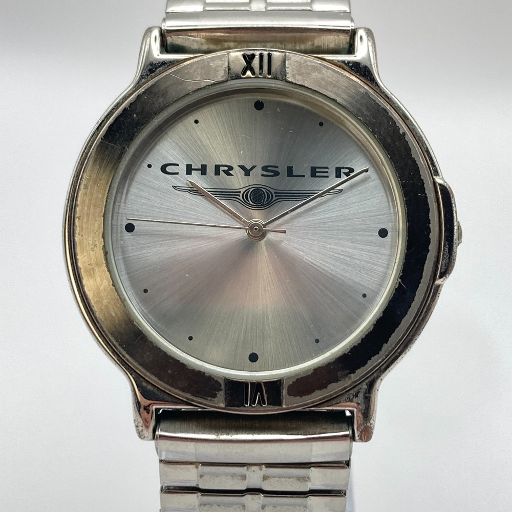 Chrysler Men's Watch 37mm Silver Tone Stretch Band New Battery SMALL 6.25"